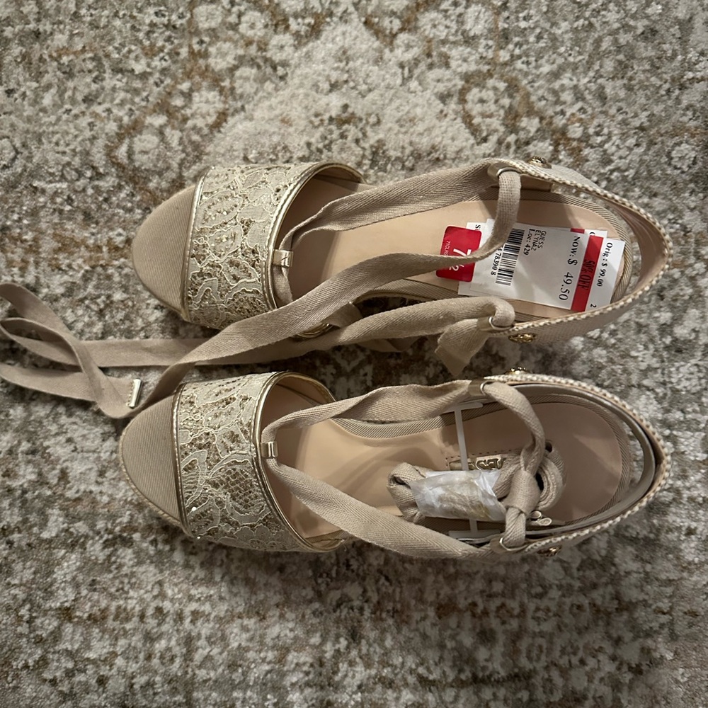 GUESS Elegant Lace-Up Beige Sandals (NO BOX)